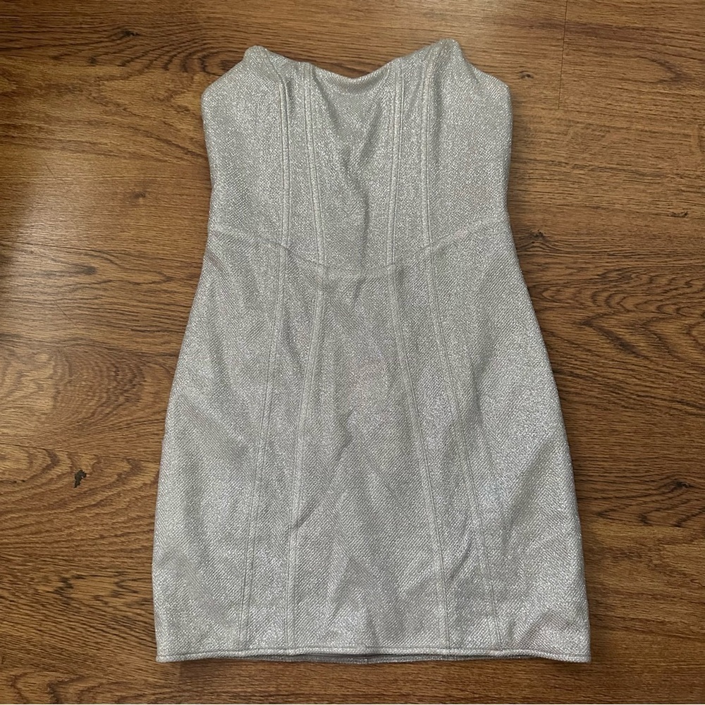 White Fox sexy Silver Strapless lined mini Dress size small party back zipper